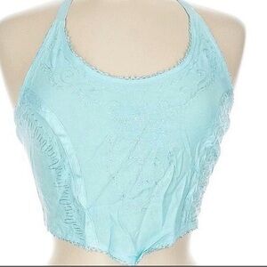 Light Aqua Embroidered Halter Crop Top